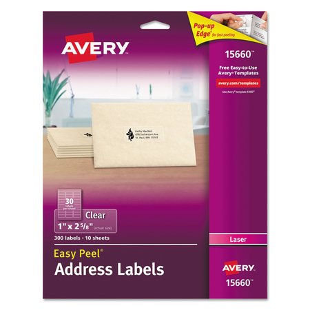 AVERY DENNISON Clear Laser Labels, 1x2-5/8, PK300 15660